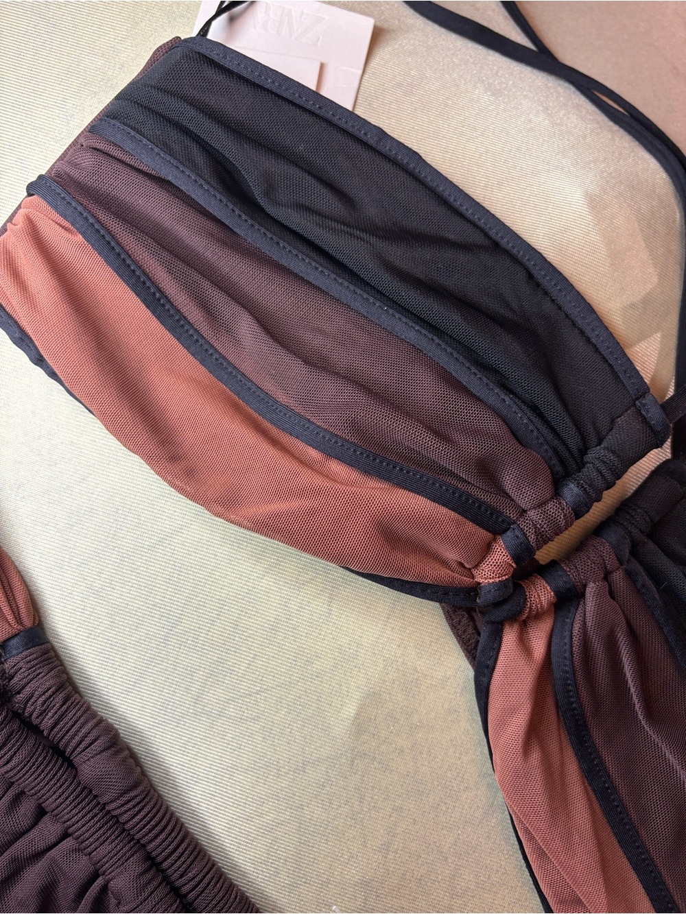 Zara Tulle Two-Piece Bikini Set - Halter Bandeau Top & High-Cut Bottom - Picture 10 of 11